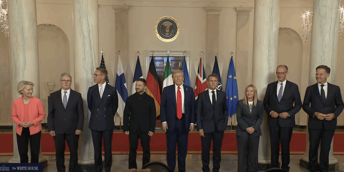 President Donald Trump Participates in a Family Photo with European Leaders and President Zelenskyy