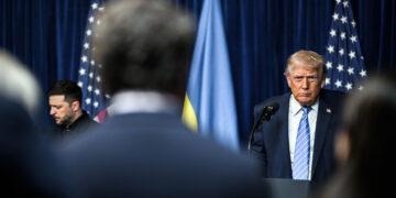President Donald Trump participates in a joint press conference alongside Ukranian President Volodymyr Zelensky at Mar-a-Lago in Palm Beach, Florida, December 28, 2025. (Official White House Photo by Daniel Torok)