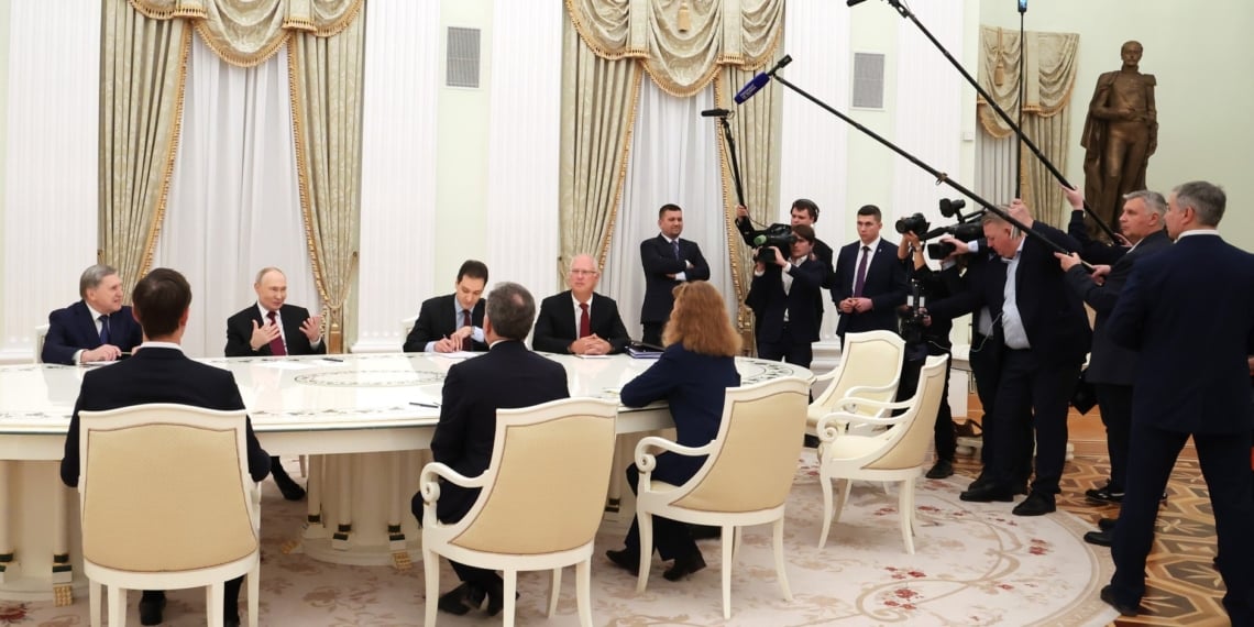 Russian President Vladimir Putin meets with U.S. Presidential Special Envoy Steve Witkoff at the Kremlin, Moscow, December 2, 2025.