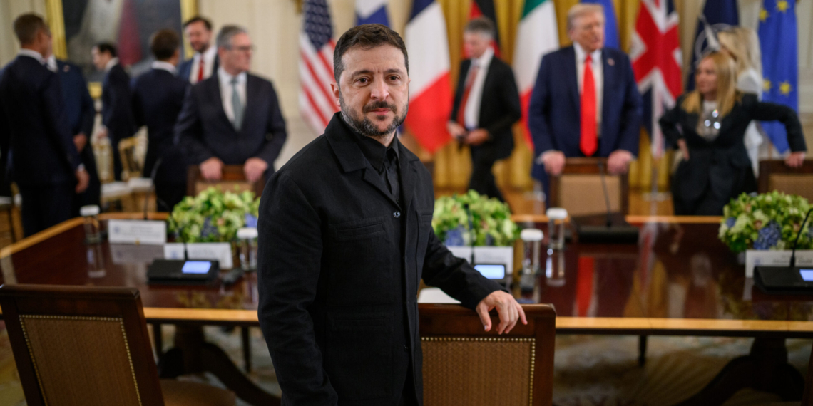 President Donald Trump hosts a multilateral meeting with President Volodymyr Zelenskyy of Ukraine and European leaders, Monday, August 18, 2025, in the East Room of the White House. (Official White House Photo by Daniel Torok)
