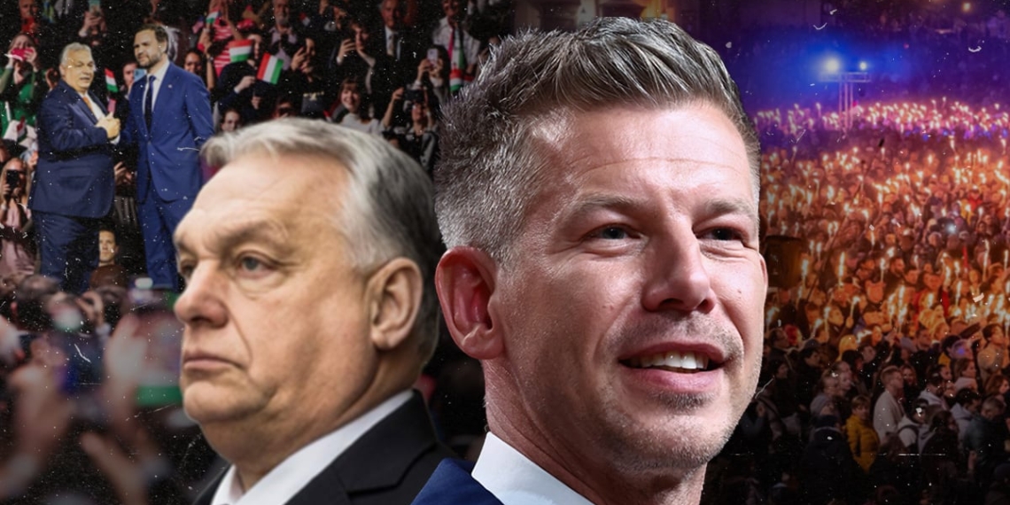 edited images of Viktor Orbán and Péter Magyar in Hungary’s election scene