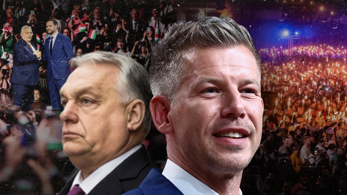 edited images of Viktor Orbán and Péter Magyar in Hungary’s election scene