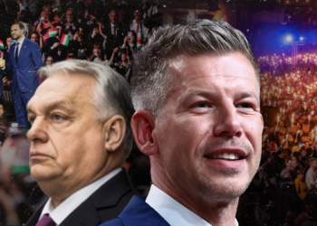 edited images of Viktor Orbán and Péter Magyar in Hungary’s election scene