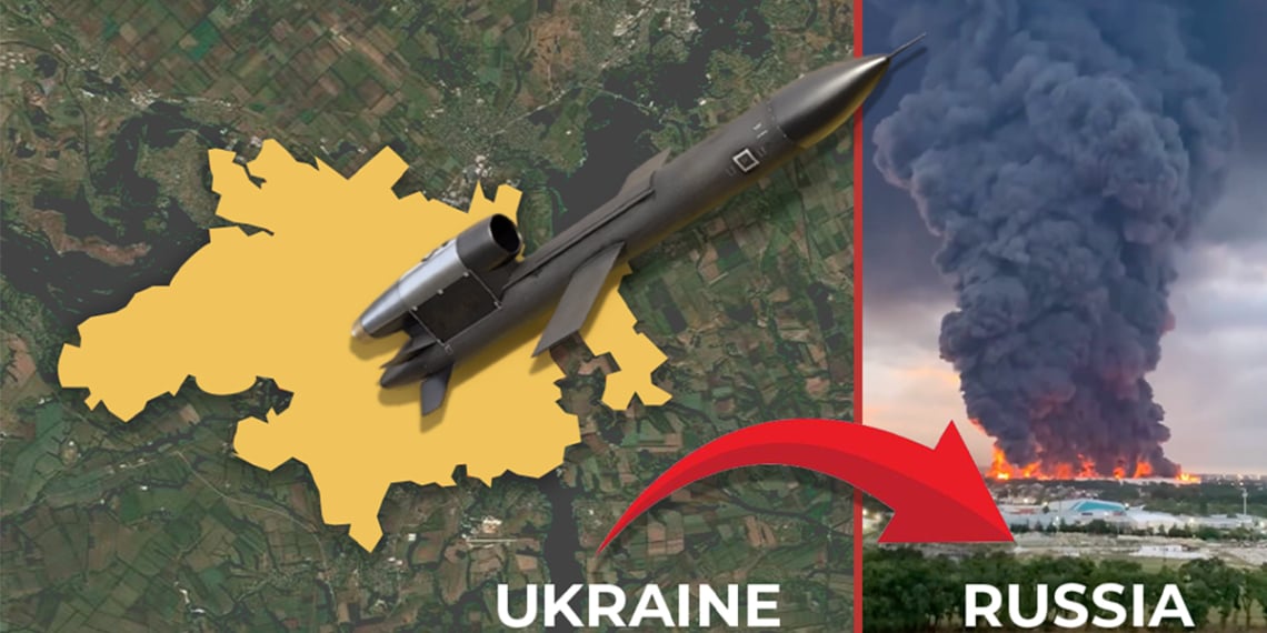 From Soviet Rocket City to the Flamingo: Ukraine's New Missiles 1 IAM graphic incorporating a Google Maps image, a Fire Point rocket photo, and an image of a strike in Russian territory shared by Ukrainian President Volodymyr Zelenskyy on X.