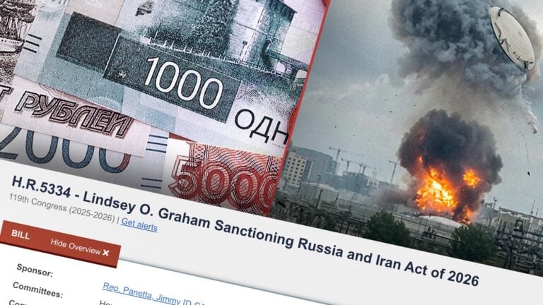 Graham sanctions bill targeting Russia’s oil revenue, with Russian rubles and an oil refinery fire