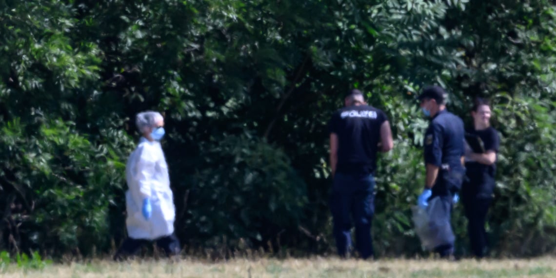 Police forensic investigators collect evidence in a field near the Leipzig/Halle Airport. DPA / Picture Alliance