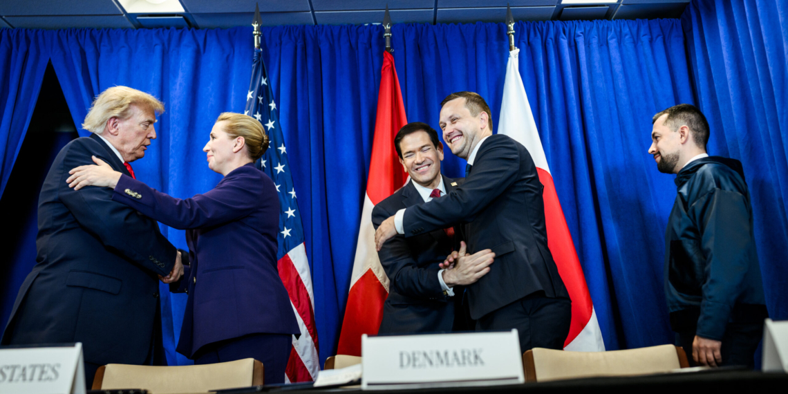 President Donald J. Trump participates in a trilateral signing ceremony with Prime Minister Mette Frederiksen of Denmark and Prime Minister Jans-Frederik Nielsen of Greenland, Tuesday, September 22, 2026, at United Nations Headquarters in New York City. (Official White House Photo by Daniel Torok)