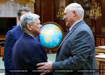Belarusian President Alexander Lukashenko and U.S. special envoy John Coale, December 12, 2025. Via Reuters
