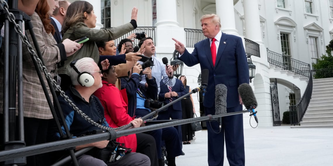 President Trump speaks with press at the White House, October 10, 2026. REUTERS/Elizabeth Frantz